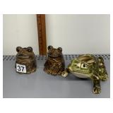 CERAMIC FROG FIGURINES, TWO W/ REMOVABLE LIDS,