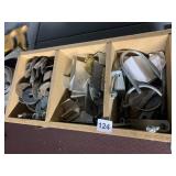 WOODEN ORGANIZER BOX, ASSORTED METAL HARDWARE,