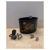 METAL WASTEBASKET W/ FLORAL PAINTING, MINIATURE