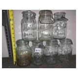 BALL IDEAL GLASS CANNING JARS, WIRE BAIL LIDS,