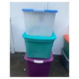 PLASTIC STORAGE BINS W/ LIDS, ASSORTED COLORS,
