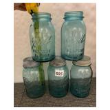 BALL PERFECT MASON AQUA GLASS JARS, INCLUDES