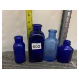 COBALT BLUE GLASS BOTTLES, INCLUDES PHILLIPS MILK