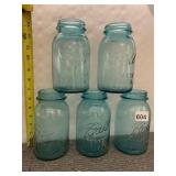 BALL PERFECT MASON AQUA GLASS JARS, EMBOSSED