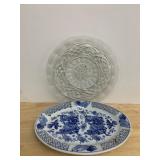 PRESSED GLASS PLATE W/ GRAPE MOTIF, OVAL