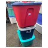 PLASTIC STORAGE TOTES, ASSORTED COLORS, LIDS