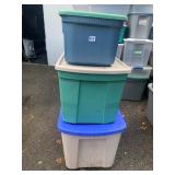 PLASTIC STORAGE TOTES, ASSORTED COLORS, LIDS