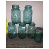 BALL PERFECT MASON GLASS JARS, AQUA, EMBOSSED