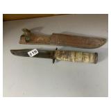 FIXED BLADE KNIFE, LEATHER SHEATH, STACKED