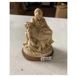 PIETA FIGURINE, RESIN, WOOD BASE, COMMEMORATIVE