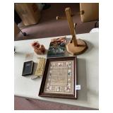 ASSORTED DECORATIVE ITEMS, INCLUDES WOODEN MUG