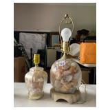 PR GLASS TABLE LAMPS, FILLED W/ ASSORTED
