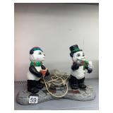 CERAMIC PANDA CHRISTMAS DECORATION, LIGHTED,