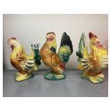 CERAMIC ROOSTER FIGURINES, HAND-PAINTED,