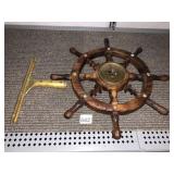 NAUTICAL SHIP WHEEL BAROMETER, WOODEN FRAME,