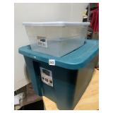 STERILITE PLASTIC STORAGE TOTES, LIDS INCLUDED.