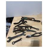 STANLEY HACKSAW, ASSORTED WRENCHES, PLIERS, METAL