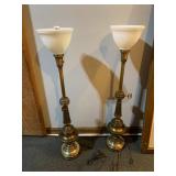 PAIR BRASS LAMPS, COLUMNAR FORM, FLUTED BASE,