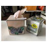 STAINED GLASS TISSUE BOX COVER, FLORAL MOTIF,