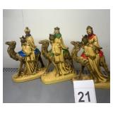 CERAMIC NATIVITY FIGURES, THREE WISE MEN ON