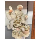 RESIN SANTA CLAUS FIGURINE, FAUX FUR TRIM,