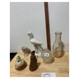 CERAMIC PARROT FIGURINE, PORCELAIN EGG CUP, DUCK