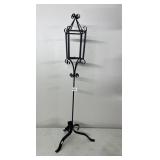 WROUGHT IRON FLOOR CANDLE HOLDER, LANTERN TOP,