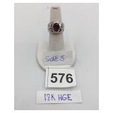 18K HGE PURPLE STONE, BRUSHED METAL BAND, SZ 5