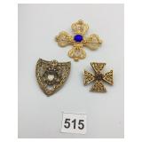 ASSORTED CROSS BROOCHES, INCLUDES FILIGREE