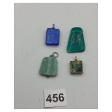 ASSORTED PENDANTS, INCLUDES BLUE GLASS RECTANGLE,