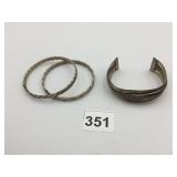 MEXICAN SILVER CUFF BRACELETS, TWISTED WIRE