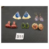 ASSORTED EARRINGS, INCLUDES ENAMEL TRIANGLES,