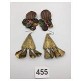ETHNIC STYLE DANGLE EARRINGS, BRASS CONSTRUCTION,