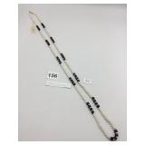 CZECHOSLOVAKIA BEADED NECKLACE, WHITE AND BLACK