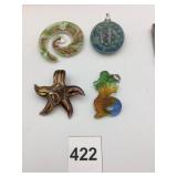 ART GLASS PENDANTS, INCLUDES SPIRAL, BUBBLE ORB,