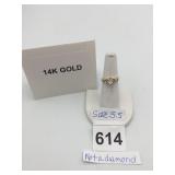 14K GOLD RING, MARQUISE CUT CLEAR STONE, BAGUETTE