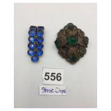 COSTUME SHOE CLIPS, BLUE OVAL RHINESTONE CLIP,