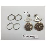 ASSORTED SILVER-TONE EARRINGS, INCLUDES GEOMETRIC