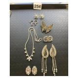 RHINESTONE COSTUME JEWELRY, INCLUDES BUTTERFLY