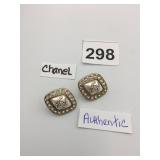 CHANEL EARRINGS, GOLD-TONE METAL, RHINESTONE
