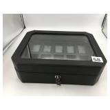 WOLF DESIGNS WATCH BOX, LEATHER EXTERIOR, GLASS