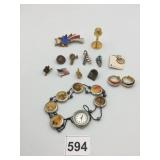 ASSORTED ENAMEL PINS, INCLUDES PATRIOTIC THEMES,