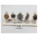 ASSORTED COSTUME RINGS, INCLUDES FLORAL CRYSTAL
