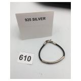 STERLING SILVER BRACELET, RUBBER CORD, HOOK