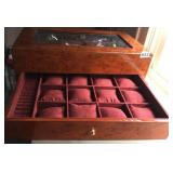 WOODEN WATCH DISPLAY CASE, BURL VENEER FINISH,