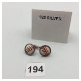 STERLING SILVER BASEBALL CUFFLINKS, LEATHER