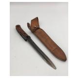 MILITARY BAYONET, STEEL BLADE, WOOD GRIP, LEATHER