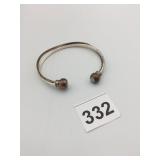 CUFF BRACELET, TWO-TONE METAL, OPEN DESIGN, BALL