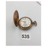 ELGIN POCKET WATCH, GOLD-TONE ENGRAVED CASE,
