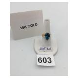 10K GOLD RING, PEAR-SHAPED BLUE TOPAZ, DIAMOND